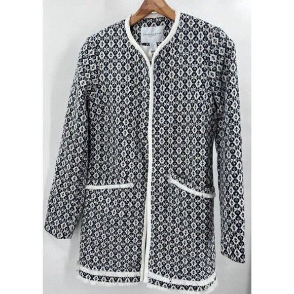 Carolina Belle Montreal Blue White Long Sleeve Open Front Jacket